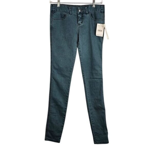 Free People Denim - Free People Low Rise Skinny Jeans 26 Teal Stretch Y2K Urban Slim Streetwear